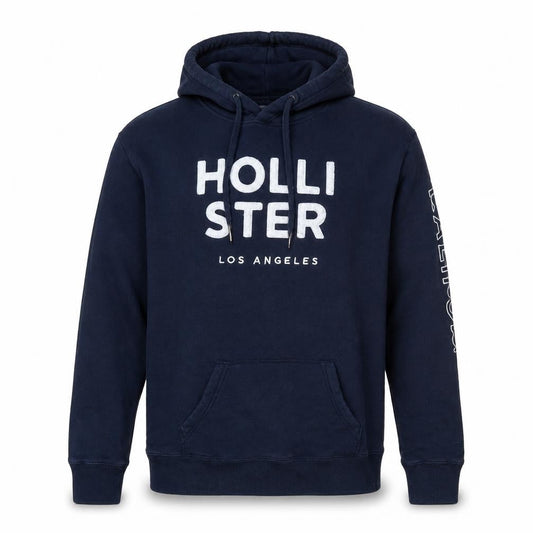 Hollister Men’s Blue Pullover Hoodie M Logo Fleece Sweatshirt
