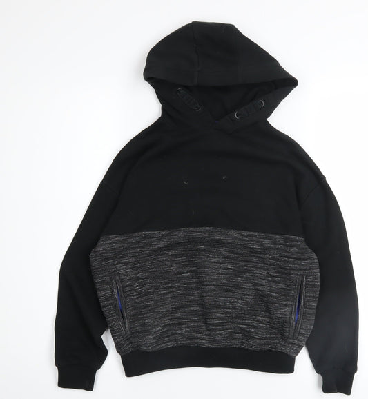 Marks and Spencer Boys Black Pullover Hoodie 9-10 Years Cotton Blend