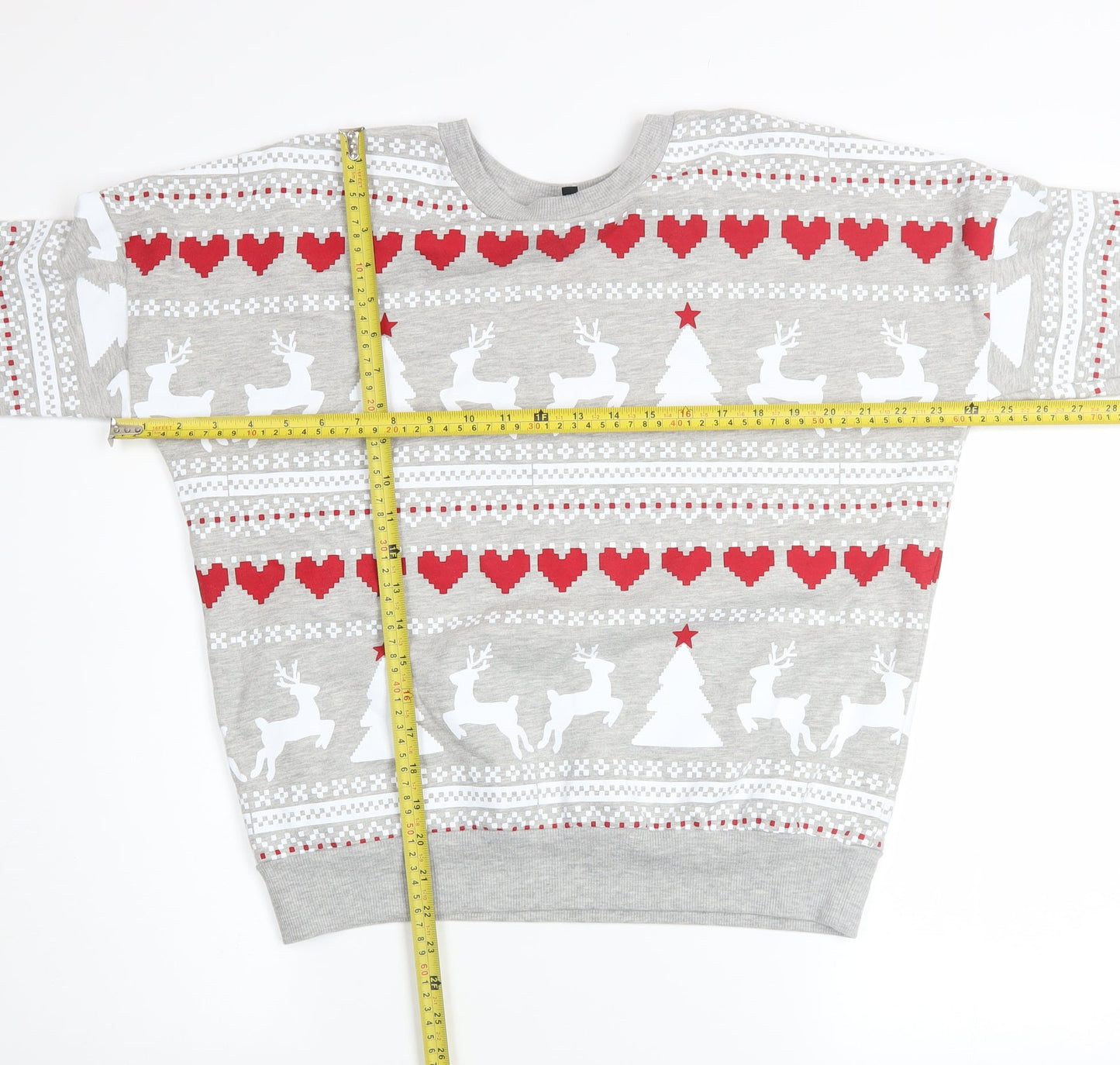 Peacocks Womens Grey Christmas Reindeer Heart Pullover Sweatshirt Size S