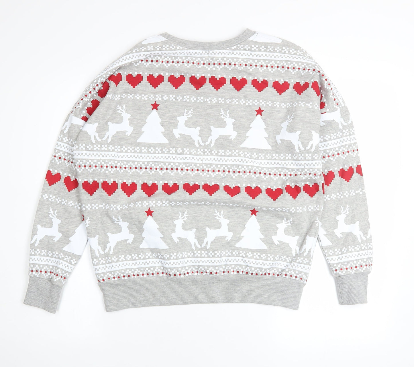 Peacocks Womens Grey Christmas Reindeer Heart Pullover Sweatshirt Size S