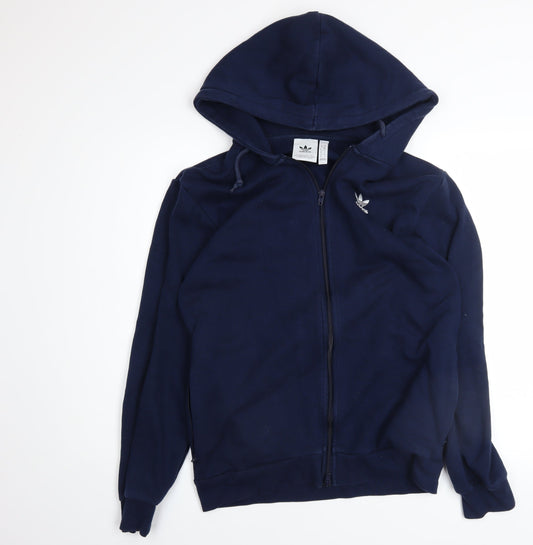 Adidas Men's Navy Full Zip Hoodie Small Trefoil Logo Fleece Cotton Blend