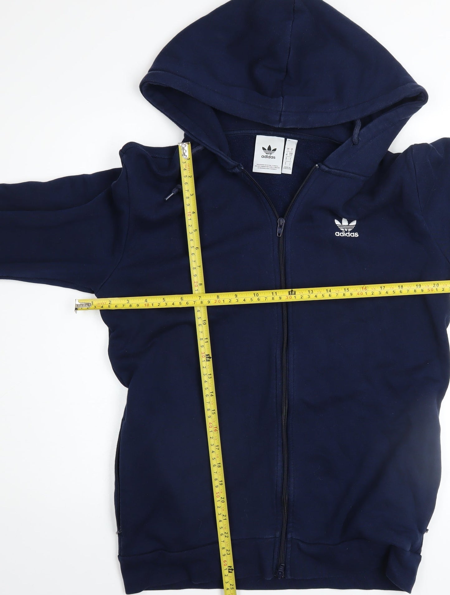 Adidas Men's Navy Full Zip Hoodie Small Trefoil Logo Fleece Cotton Blend
