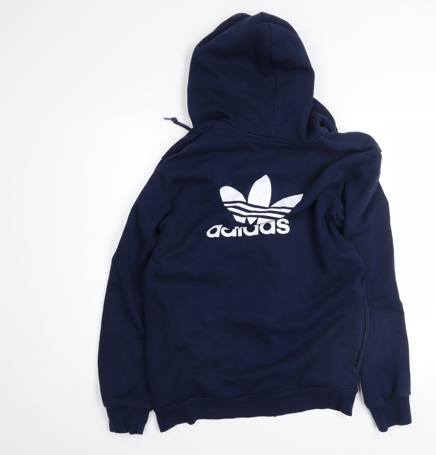 Adidas Men's Navy Full Zip Hoodie Small Trefoil Logo Fleece Cotton Blend