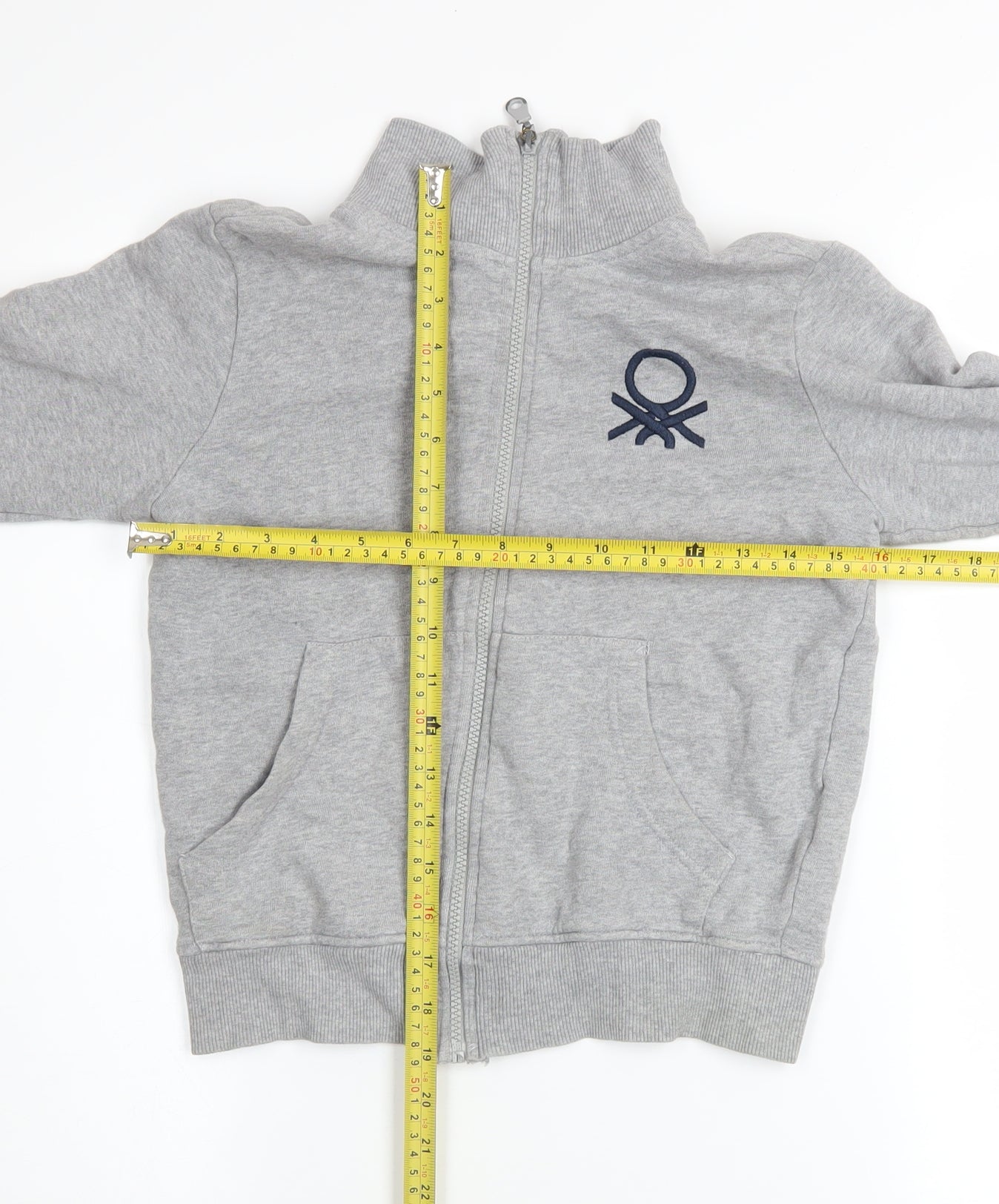 United Colors of Benetton Boys Grey Full Zip Sweatshirt 8-9 Years Cotton Blend