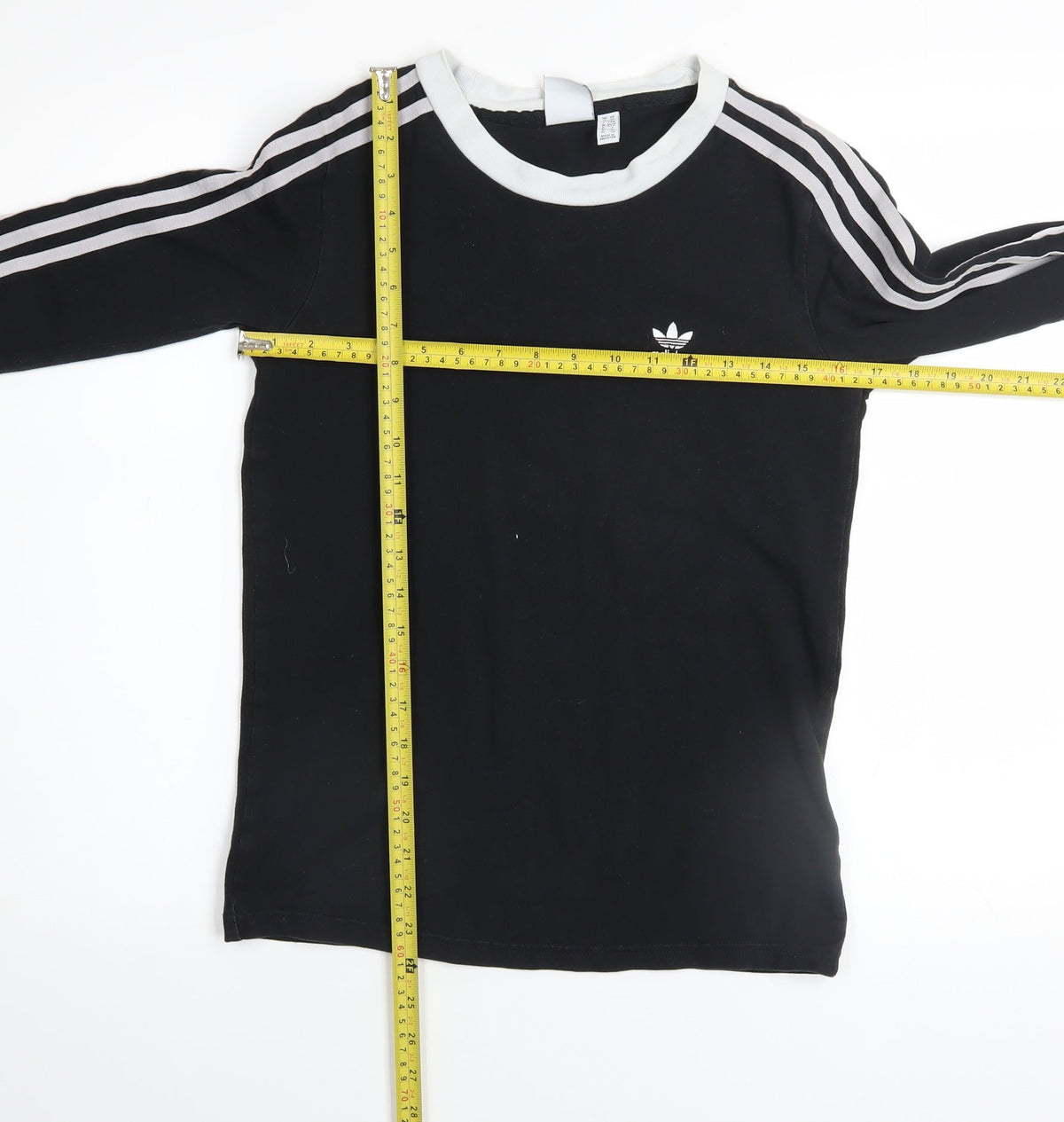Adidas Womens Black Long Sleeve 3-Stripes Crew Neck T-Shirt Size 6
