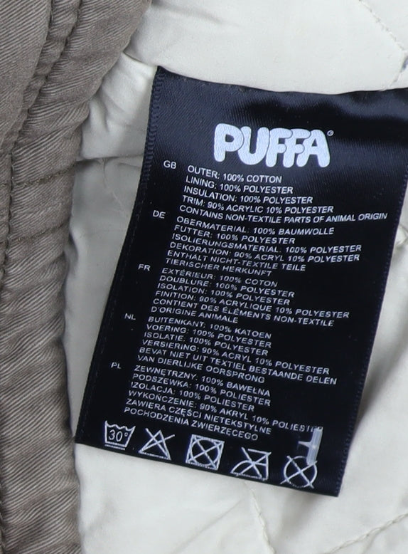 Puffa Womens Brown Cotton Fur Trim Hooded Parka Coat Size 12