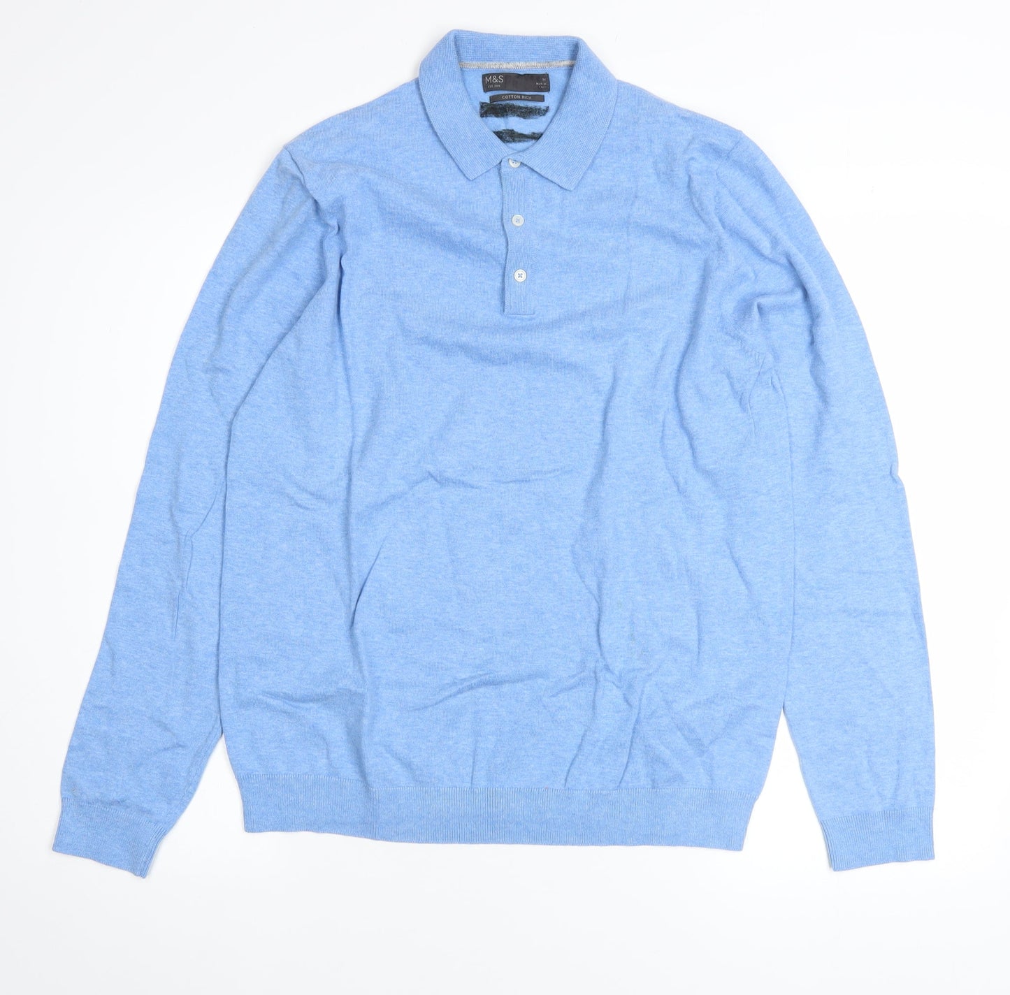 Marks and Spencer Men’s Blue Collared Cotton Jumper M Classic Fit