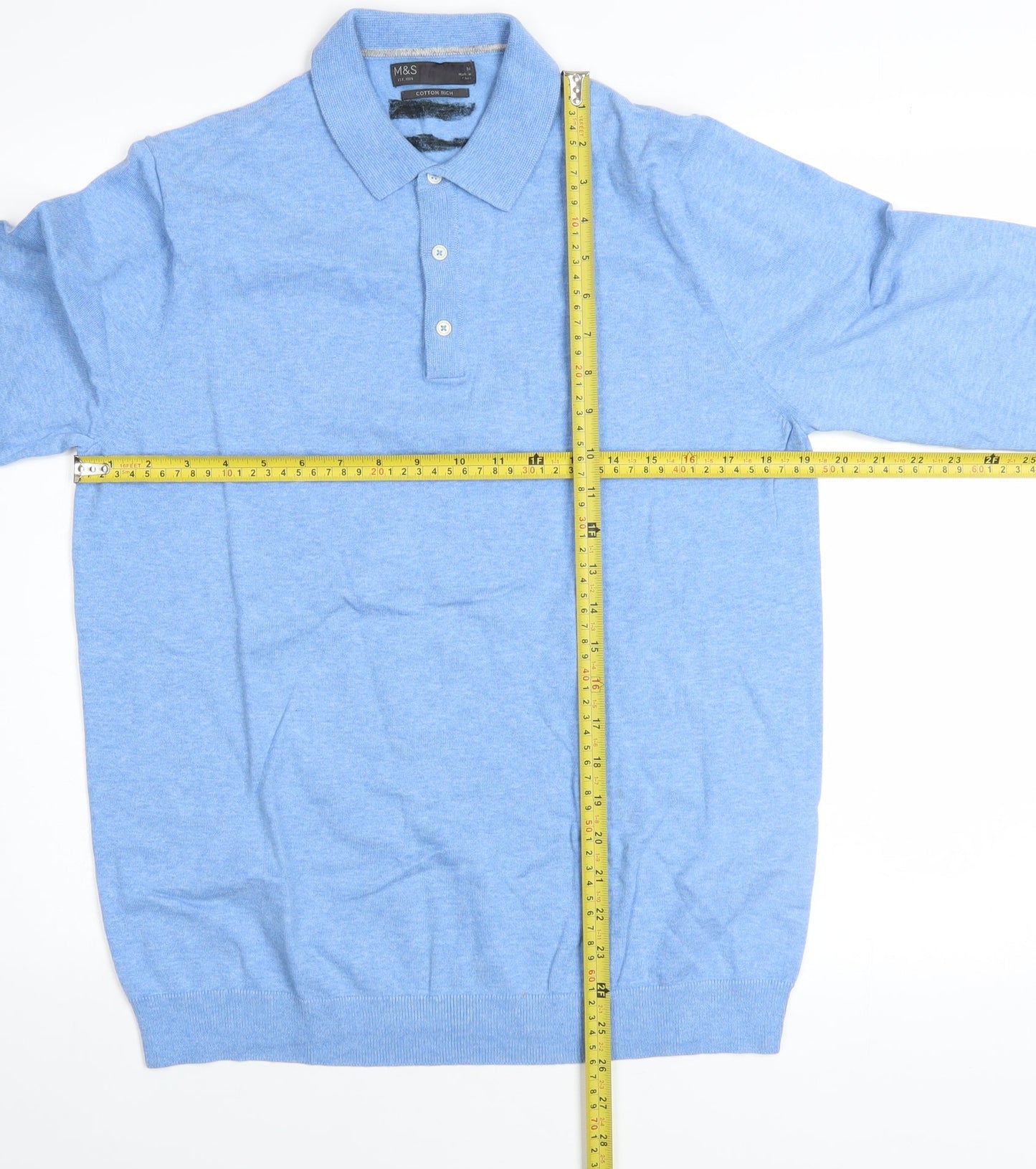 Marks and Spencer Men’s Blue Collared Cotton Jumper M Classic Fit