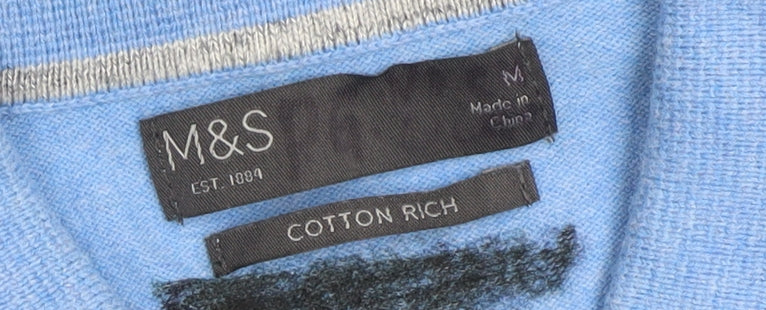 Marks and Spencer Men’s Blue Collared Cotton Jumper M Classic Fit