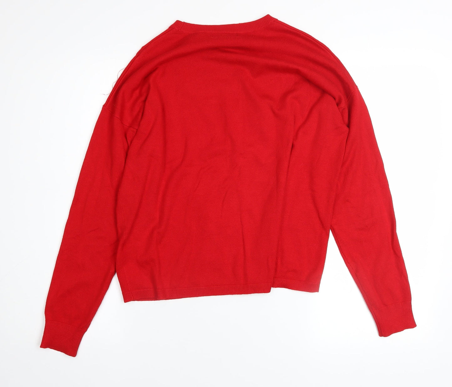 New Look Women's Red Sequin Reindeer Christmas Jumper Size S