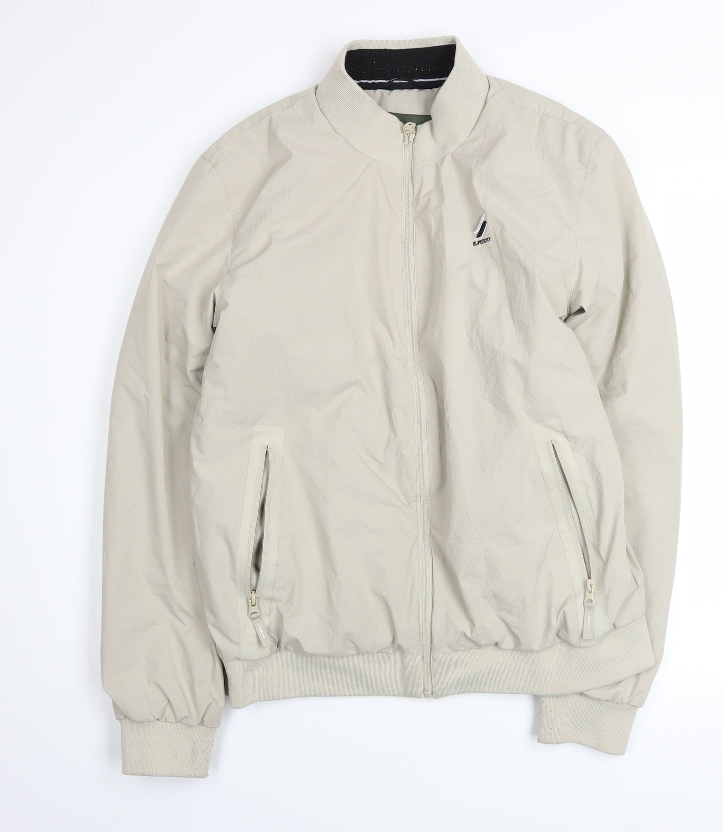 Superdry Men's Beige Bomber Jacket Size M Polyester Zip Casual
