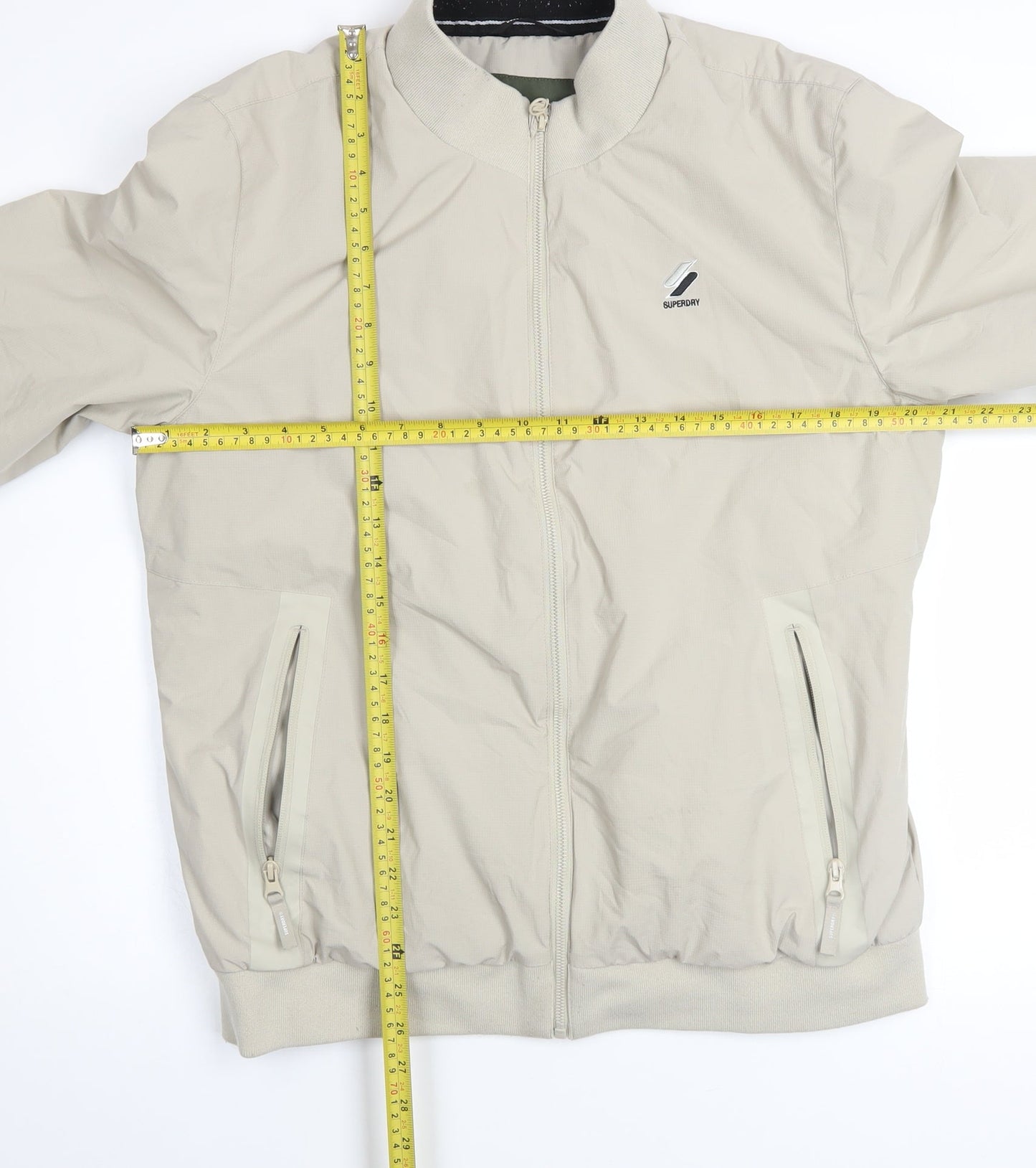 Superdry Men's Beige Bomber Jacket Size M Polyester Zip Casual