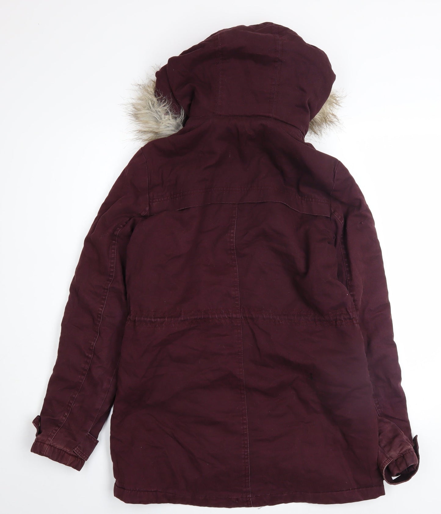 New Look Women's Red Faux Fur Hooded Parka Jacket Size 6