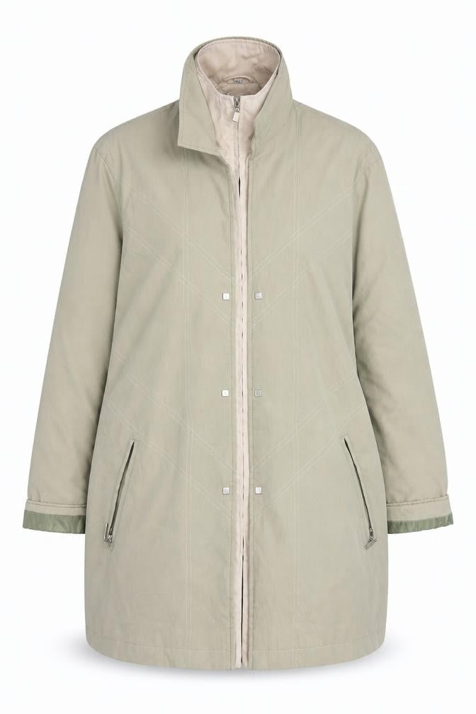 Klass Collection Women’s Beige Size 14 Rain Coat Full Zip Mid-Length