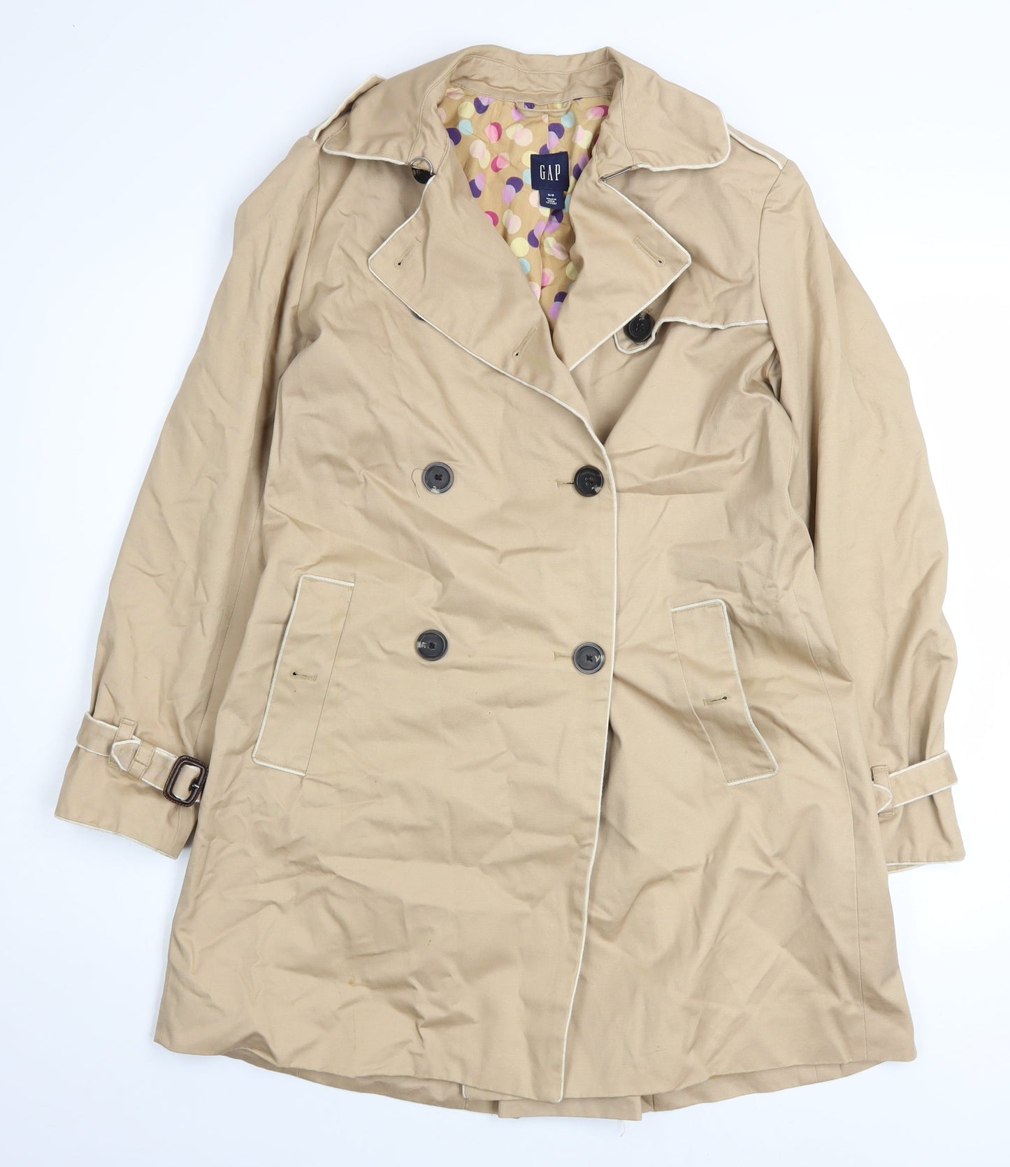 GAP Women Beige Trench Coat S Cotton Belted Mid-Length Classic Style