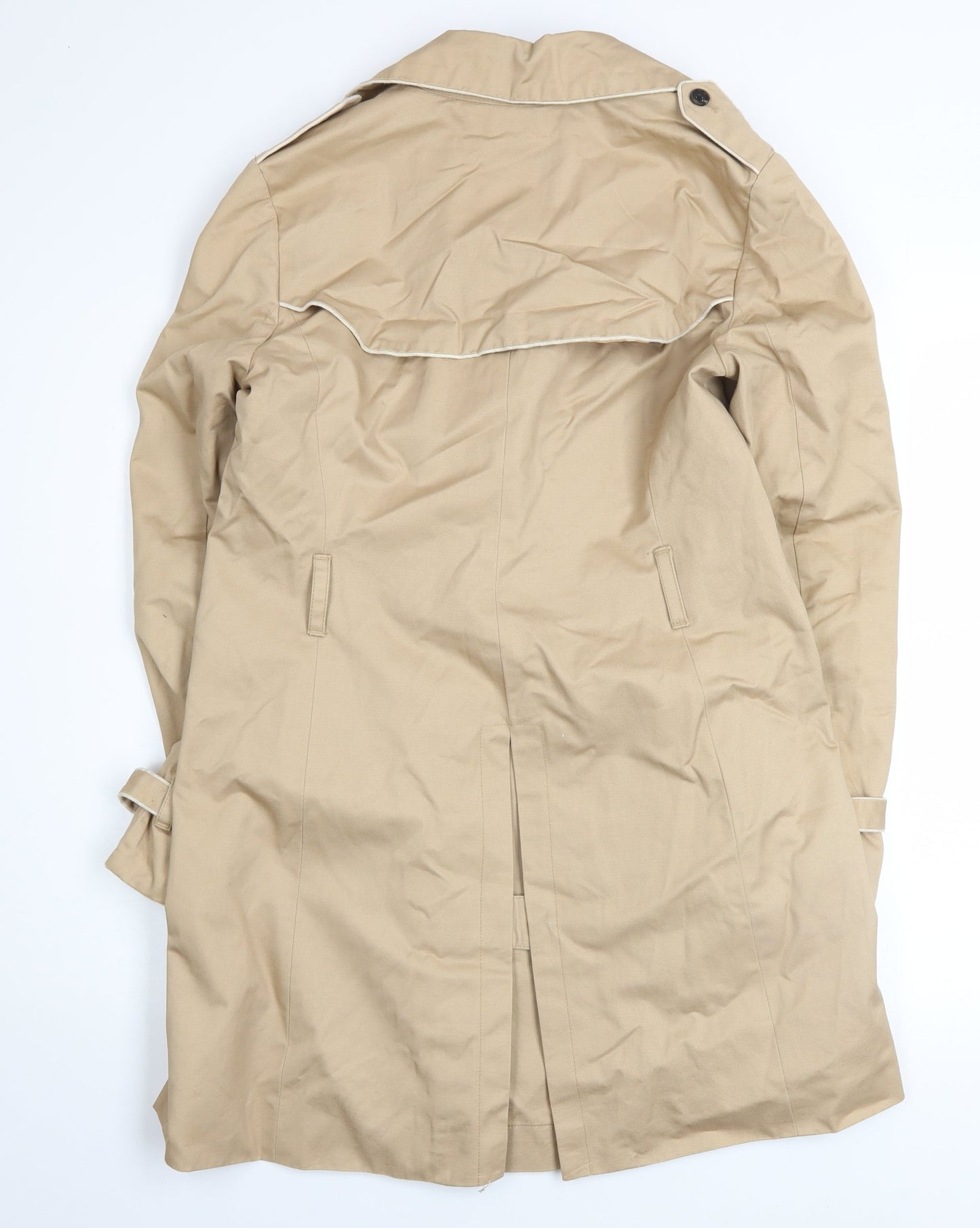GAP Women Beige Trench Coat S Cotton Belted Mid-Length Classic Style