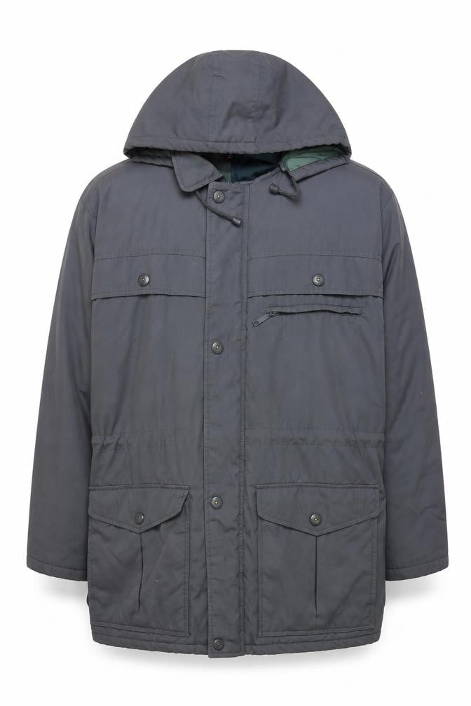 Wellington Men’s Grey Parka Jacket L Hooded Lined Water Resistant