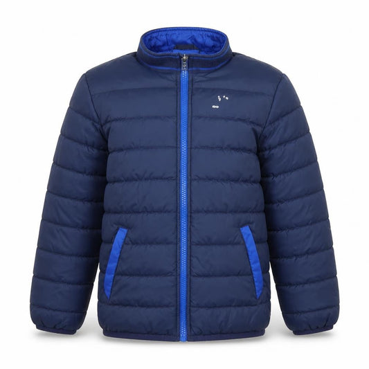Front view of Nike boys’ blue 6-7 years puffer jacket lightweight winter coat