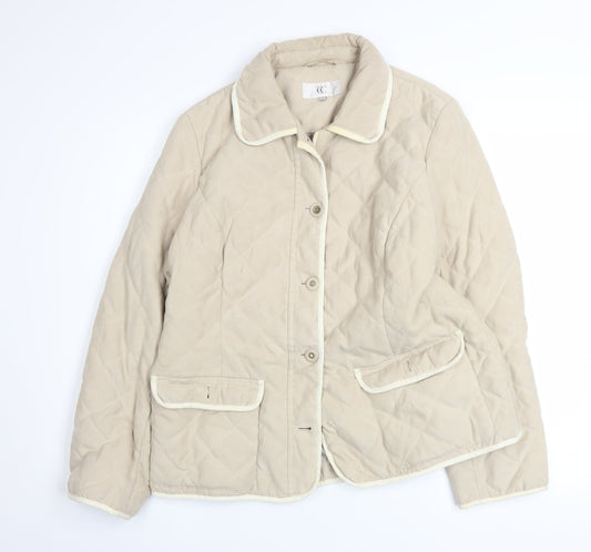 CC Women Beige Quilted Mid-Length Jacket Size 14