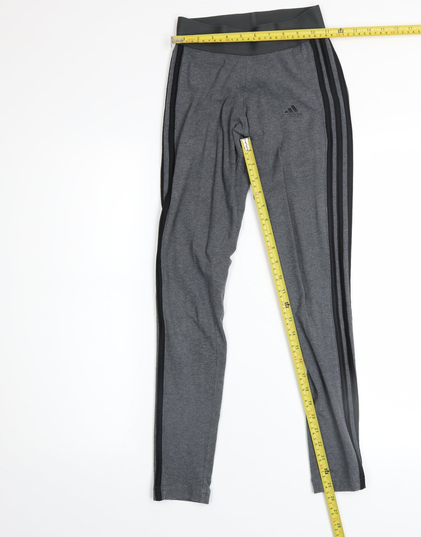 Adidas Womens Grey 2XS Leggings Stretch Cotton Side Stripe Activewear