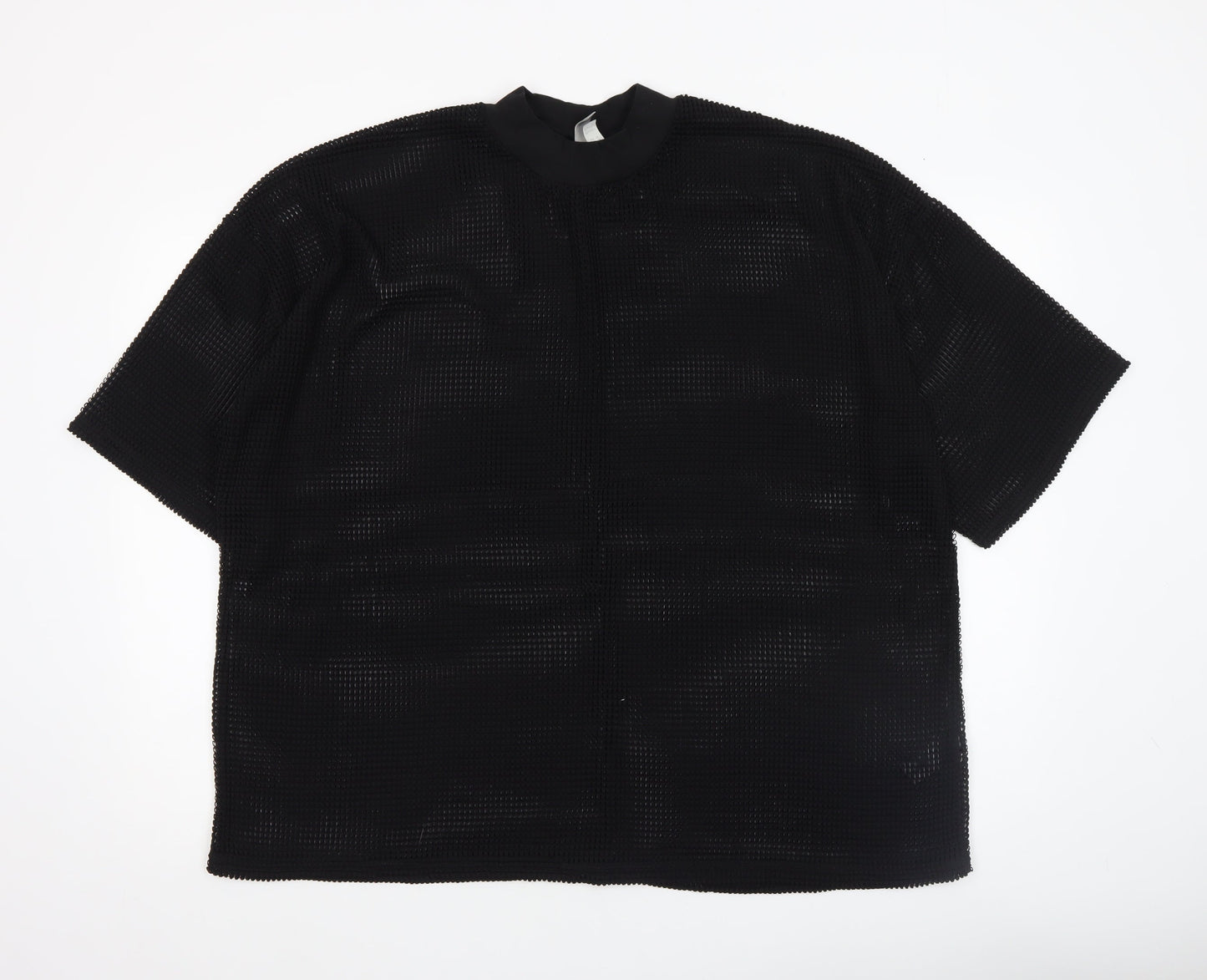 ASOS Women Black Mesh High Neck Blouse Size 20 Short Sleeve