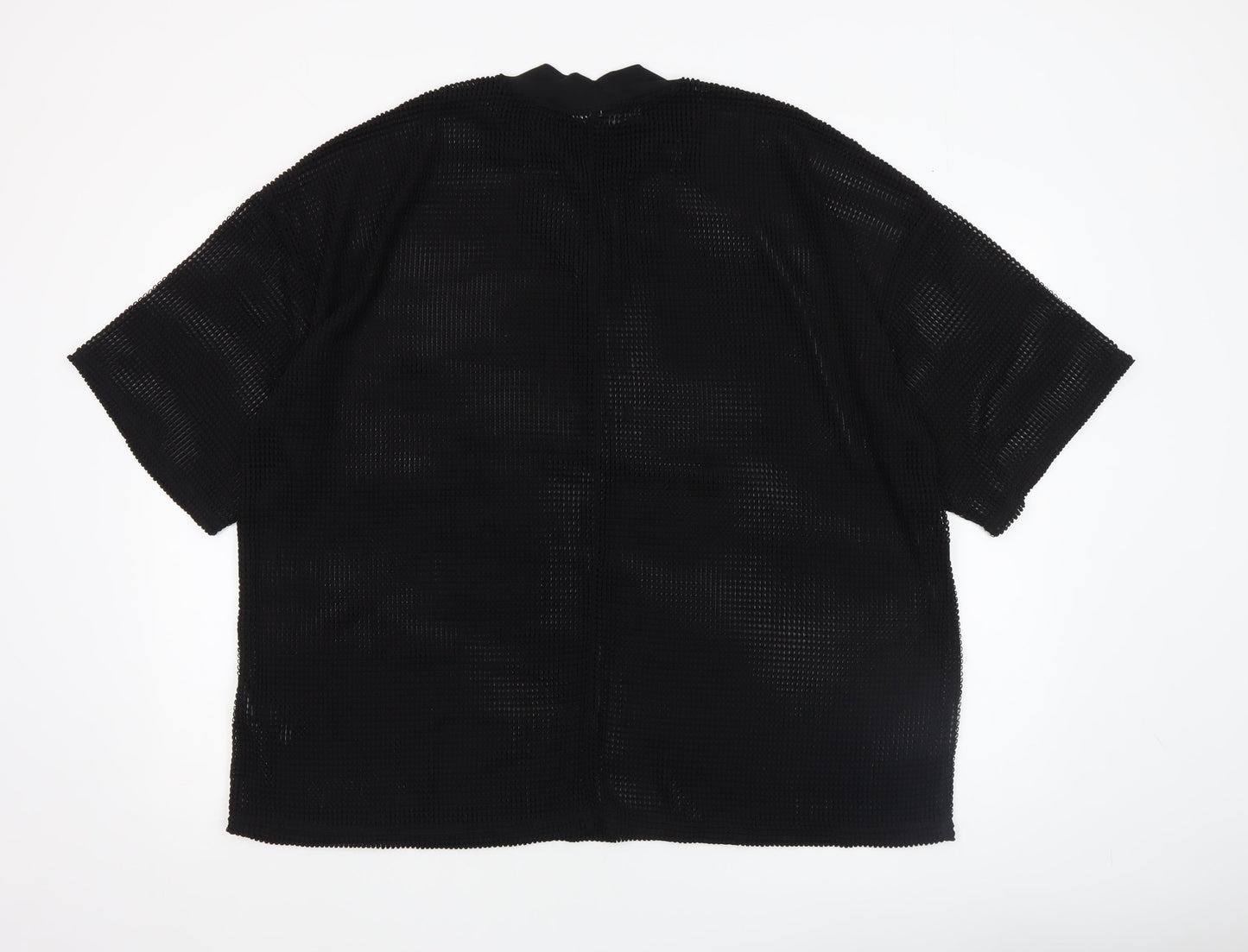 ASOS Women Black Mesh High Neck Blouse Size 20 Short Sleeve