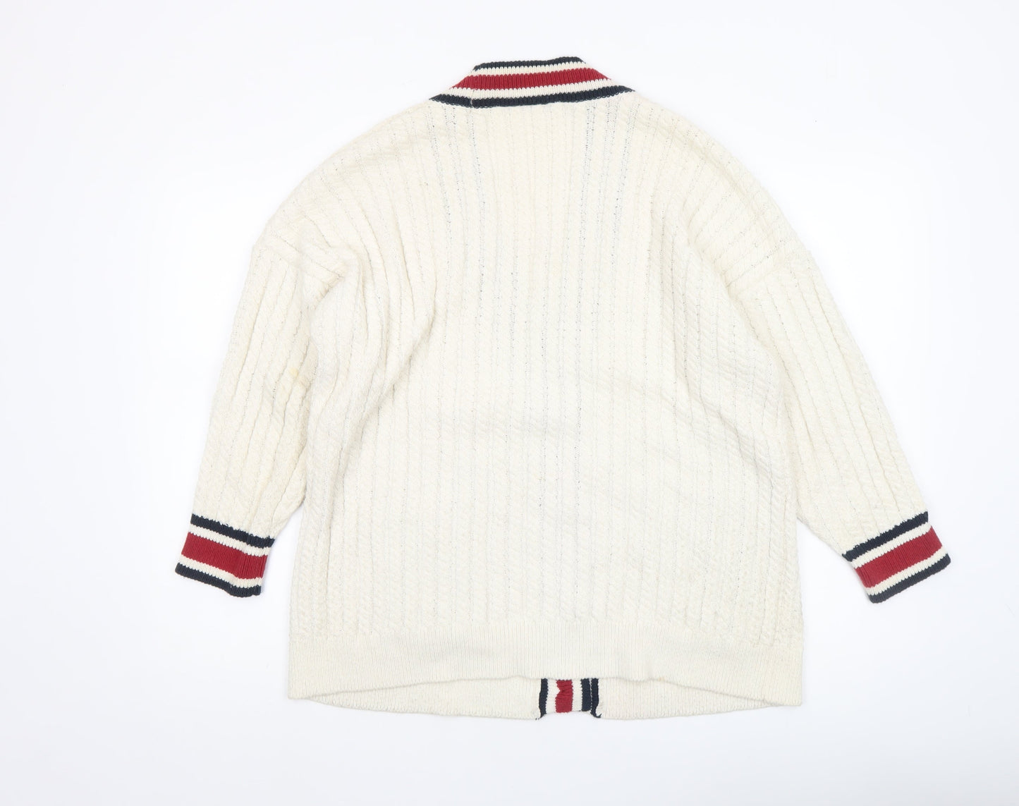 MNG Women's Ivory V-Neck Cardigan XS Cable Knit Classic Style