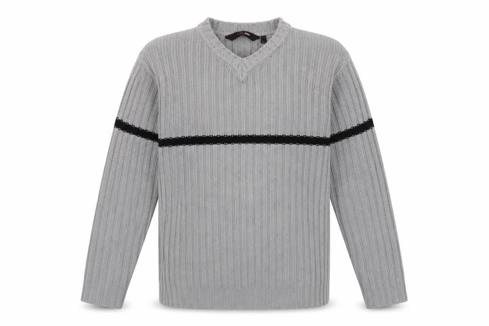 Cutting Edge Mens Grey Chunky Knit V-Neck Jumper XL