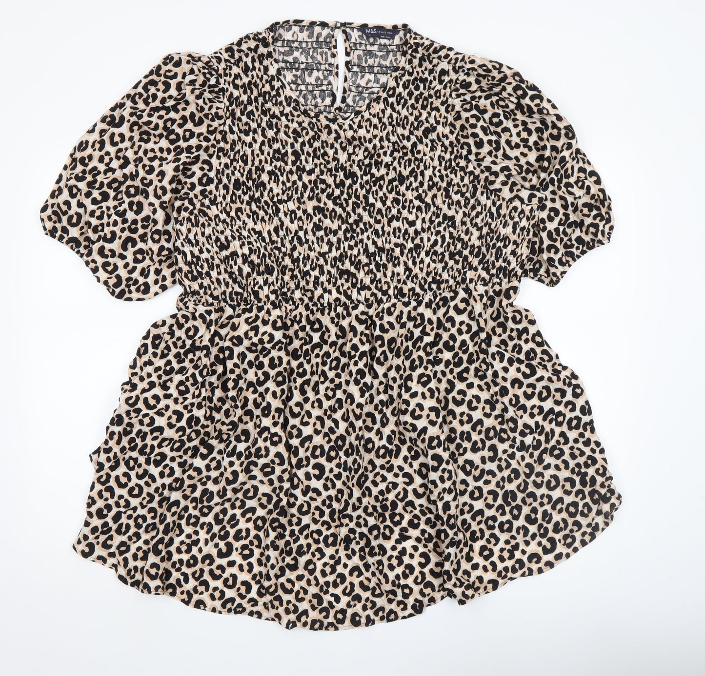 Marks and Spencer Women’s Beige Leopard Print Smocked Tunic Top Size 22
