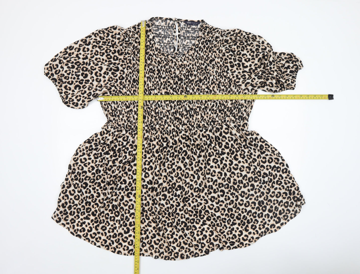 Marks and Spencer Women’s Beige Leopard Print Smocked Tunic Top Size 22