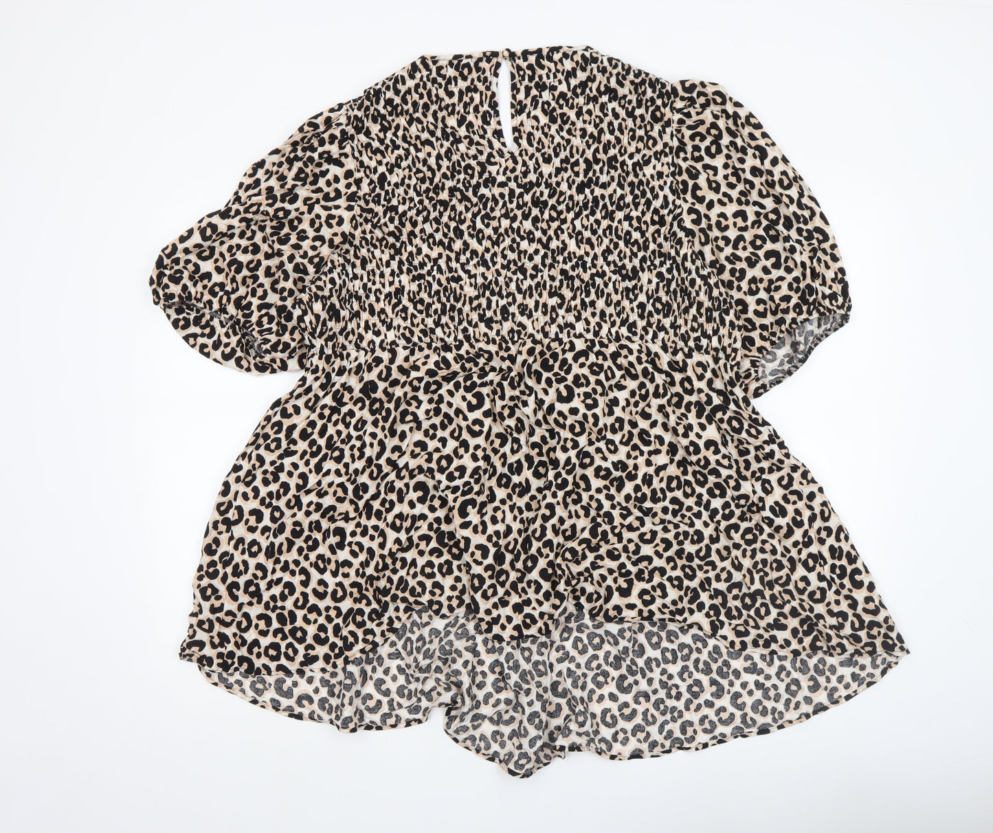 Marks and Spencer Women’s Beige Leopard Print Smocked Tunic Top Size 22