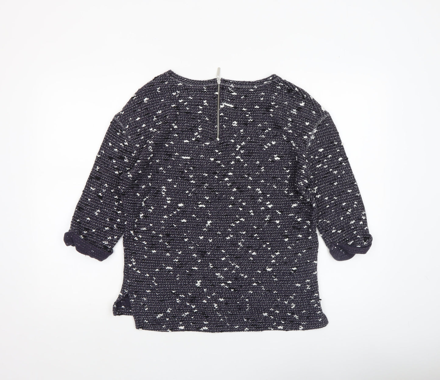 Next Women’s Blue Knit 3/4 Sleeve Zip Back Cotton Blend Blouse Size 10