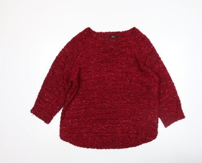 Bonmarché Women Red Sequin Knit Pullover Jumper Size L