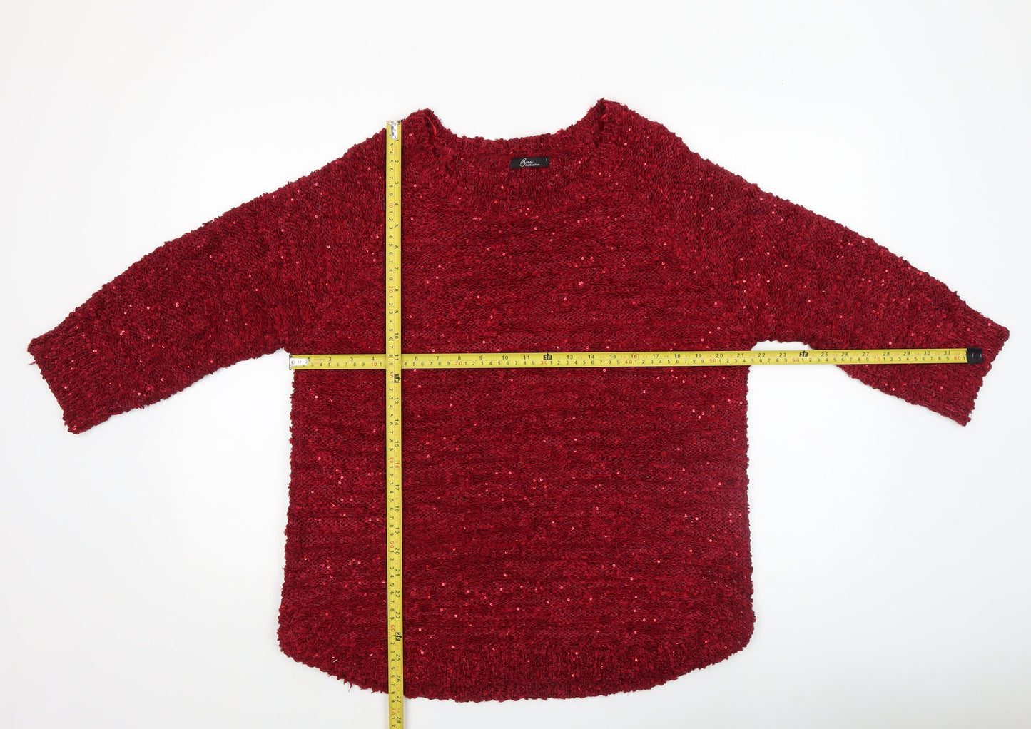 BM Collection Women Red Sequin Knit Pullover Jumper Size L