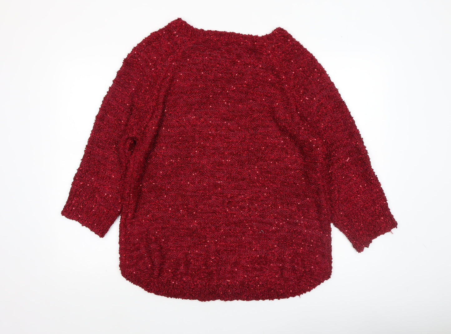 BM Collection Women Red Sequin Knit Pullover Jumper Size L