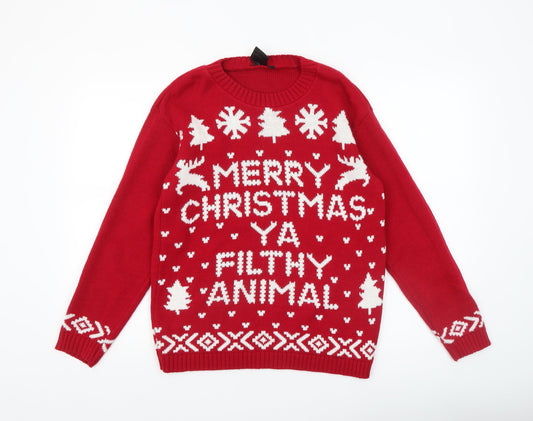 Angel Avenue Women's Red Christmas Jumper S/M Acrylic Knit