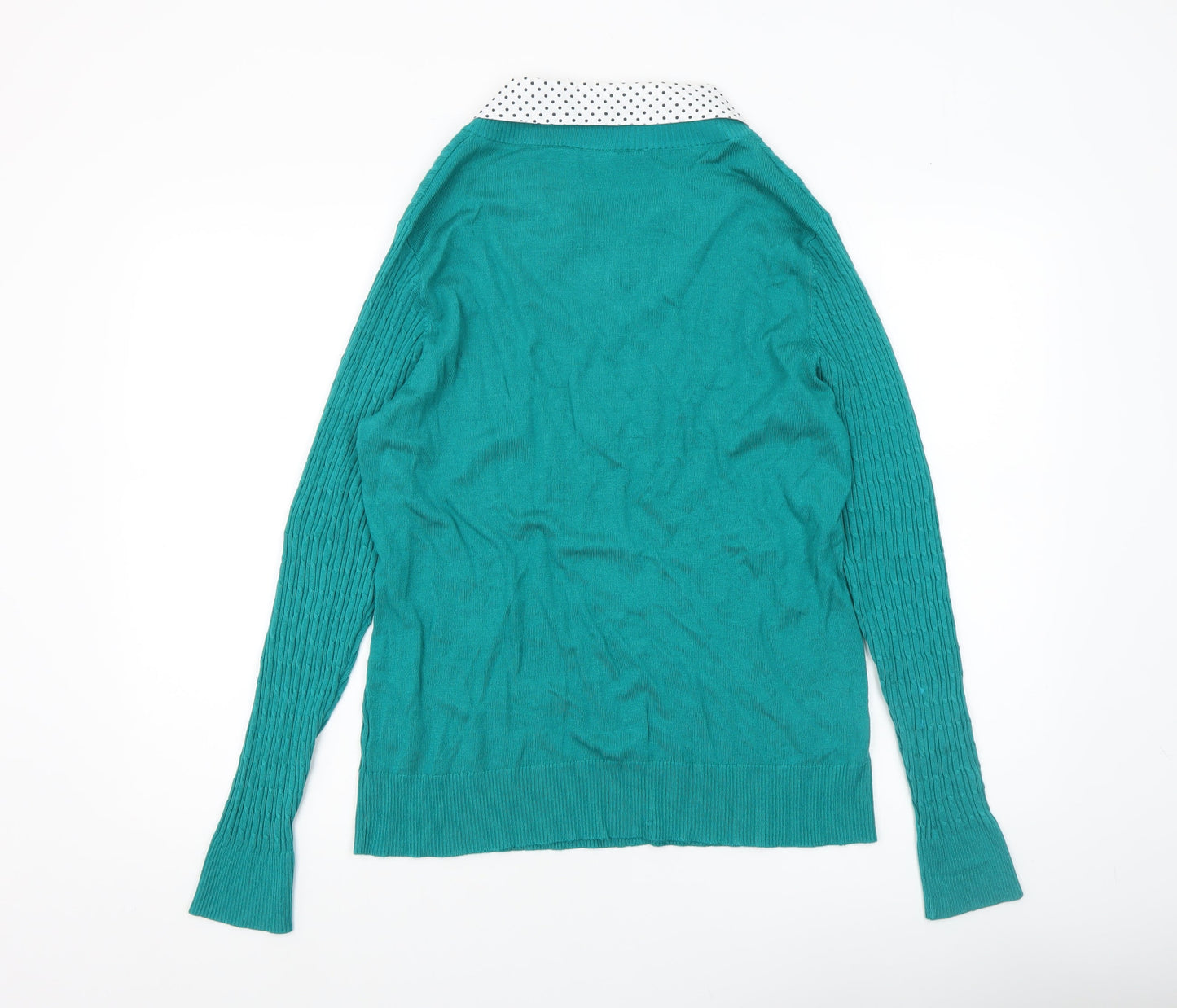 Bonmarché Women’s Green Cable-Knit V-Neck Pullover Jumper Size 16