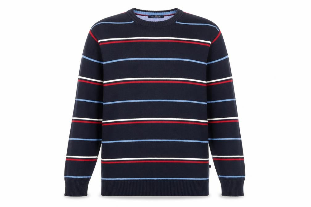 Casa Moda Men Blue Striped Cotton Acrylic Crew Neck Jumper L