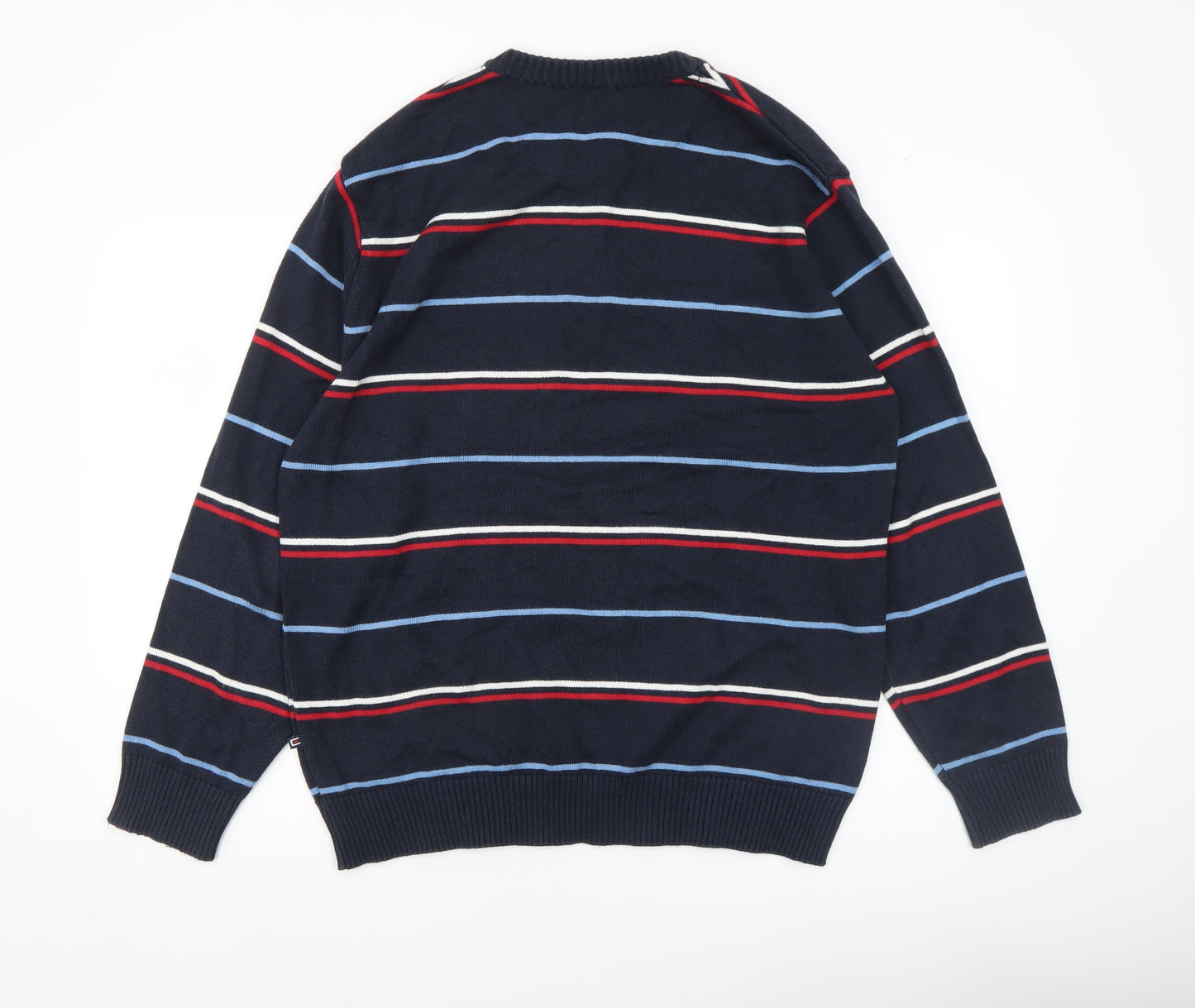 Casa Moda Men Blue Striped Cotton Acrylic Crew Neck Jumper L