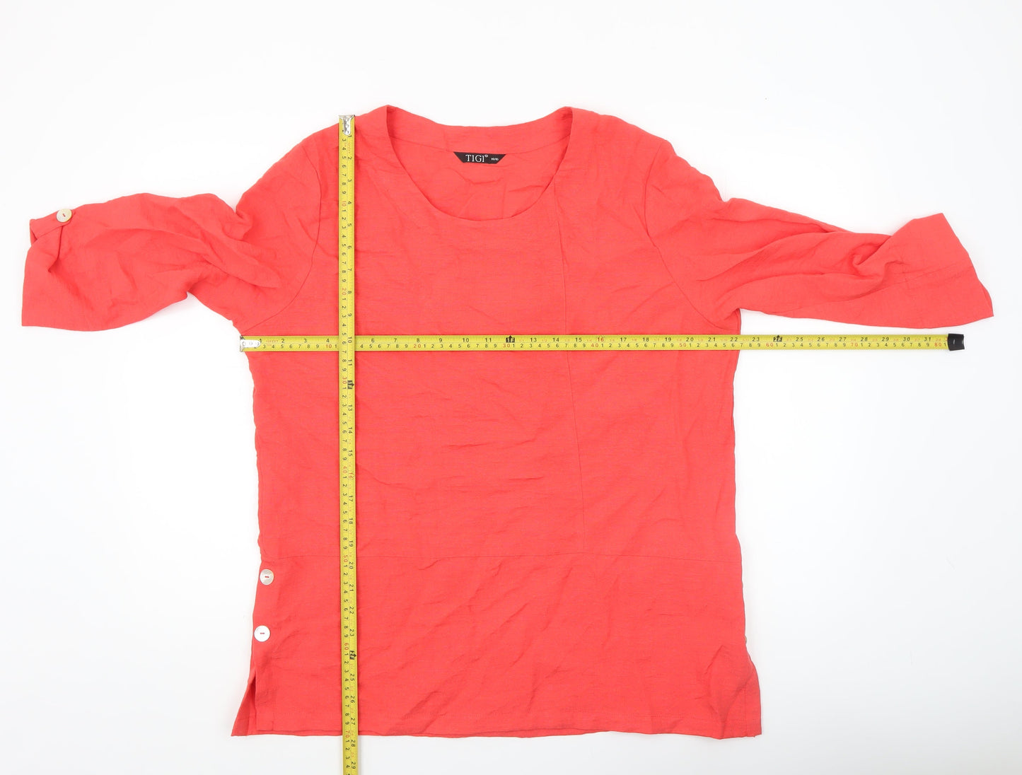 TIGI Women’s Pink 3/4 Sleeve Tunic Blouse Size 14 Rayon Blend