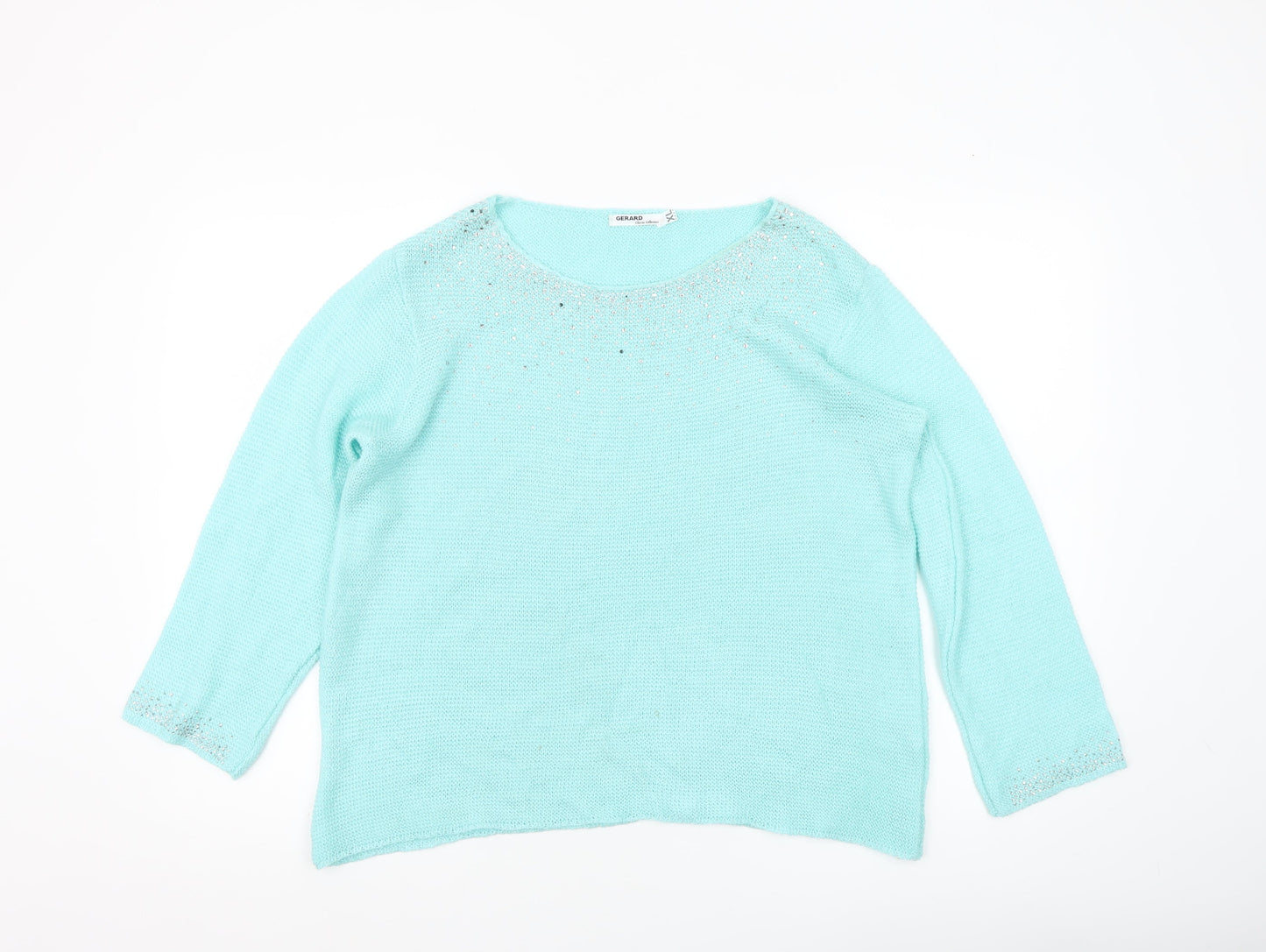 Gerard Women's Blue Beaded Knit Pullover Jumper XL