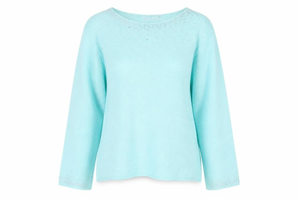 Gerard Women's Blue Beaded Knit Pullover Jumper XL