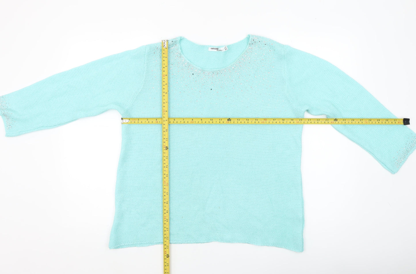 Gerard Women's Blue Beaded Knit Pullover Jumper XL