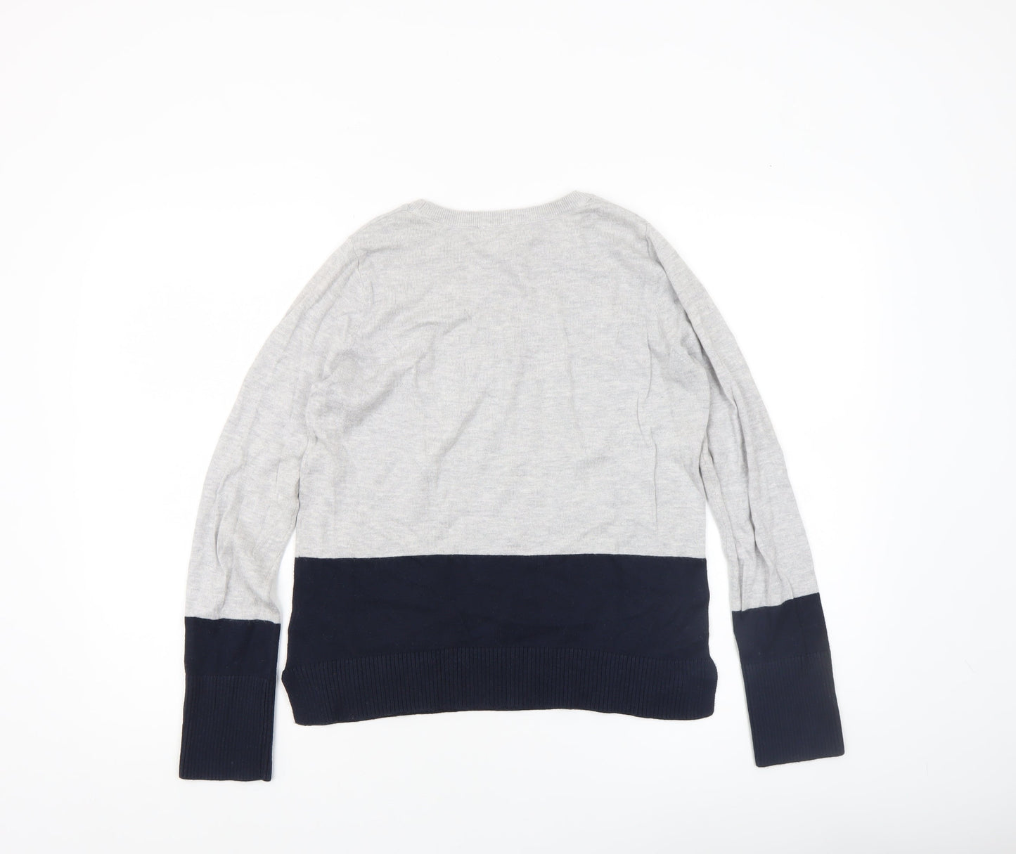 The White Company Womens Grey Navy Colour Block Jumper Size 8 Cotton Blend