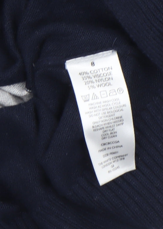 The White Company Womens Grey Navy Colour Block Jumper Size 8 Cotton Blend