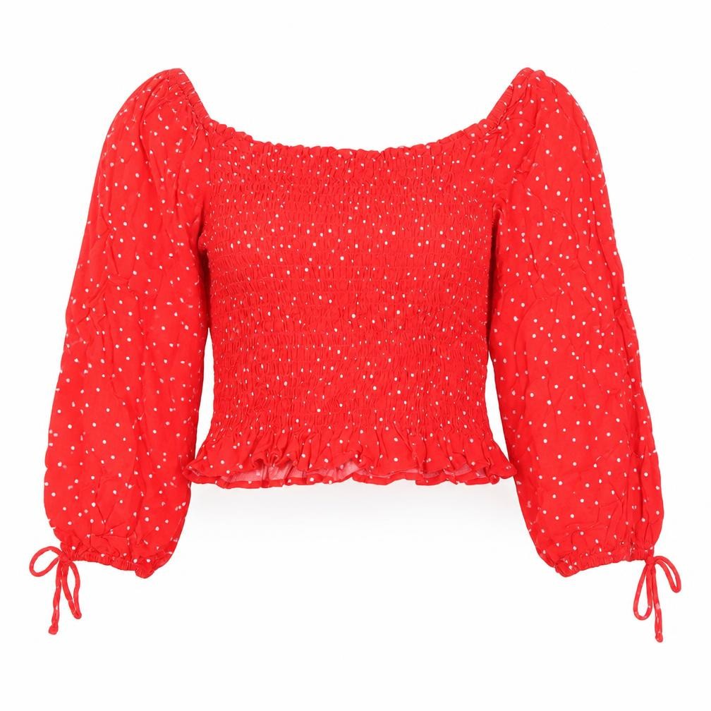 New Look Women's Red Polka Dot Off Shoulder Cropped Blouse Size 10