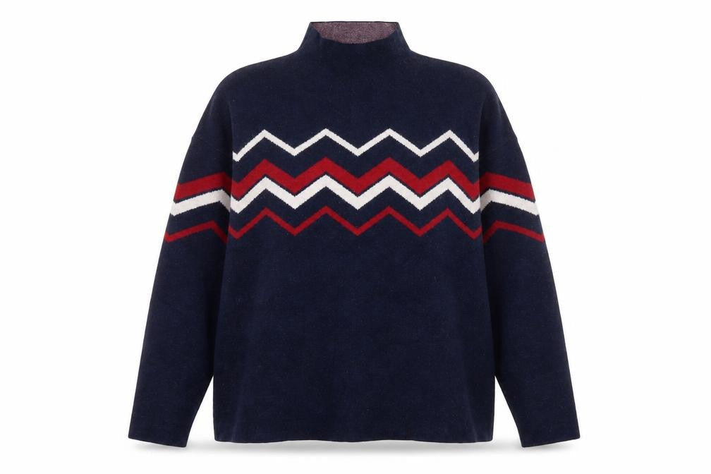 Max Studio Women's Blue Mock Neck Geometric Knit Jumper XL