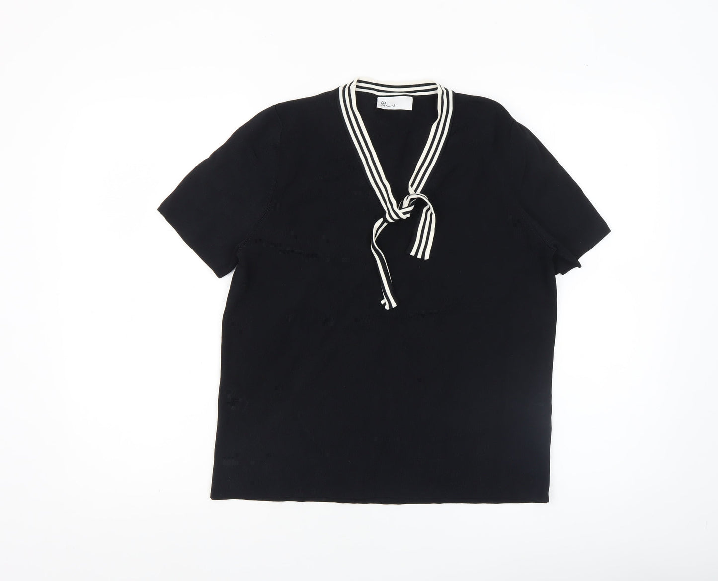 BHS Womens Black Short Sleeve V-Neck Bow Blouse Size 18