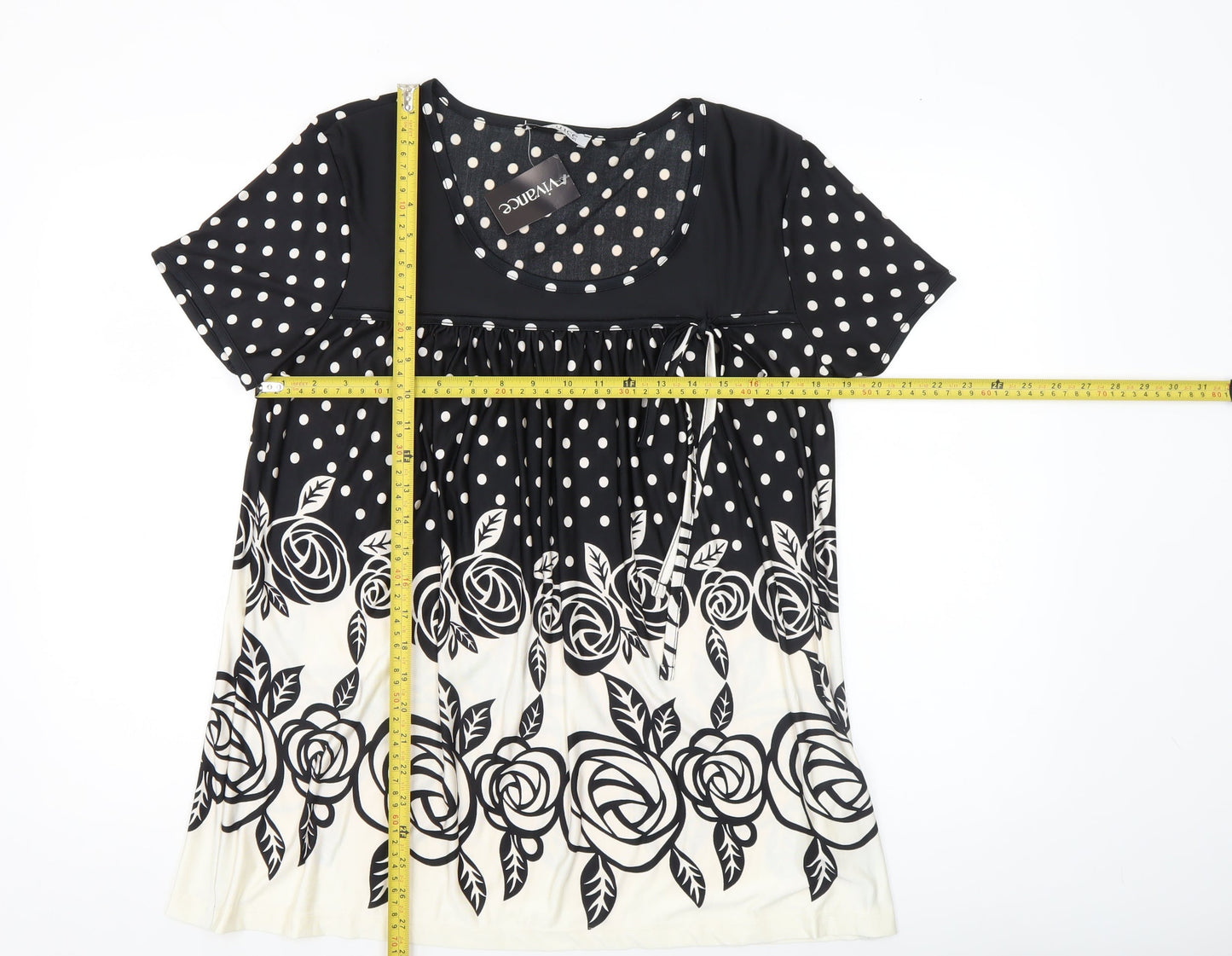 Vivance Collection Women's Black Polka Dot Tunic Top Size 12