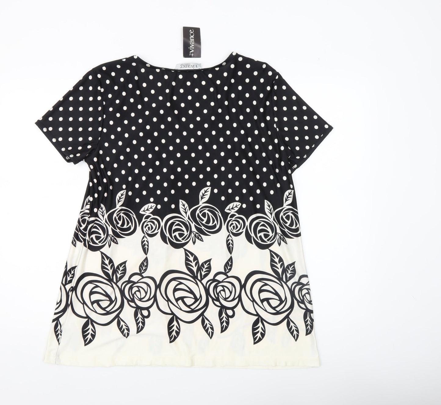 Vivance Collection Women's Black Polka Dot Tunic Top Size 12
